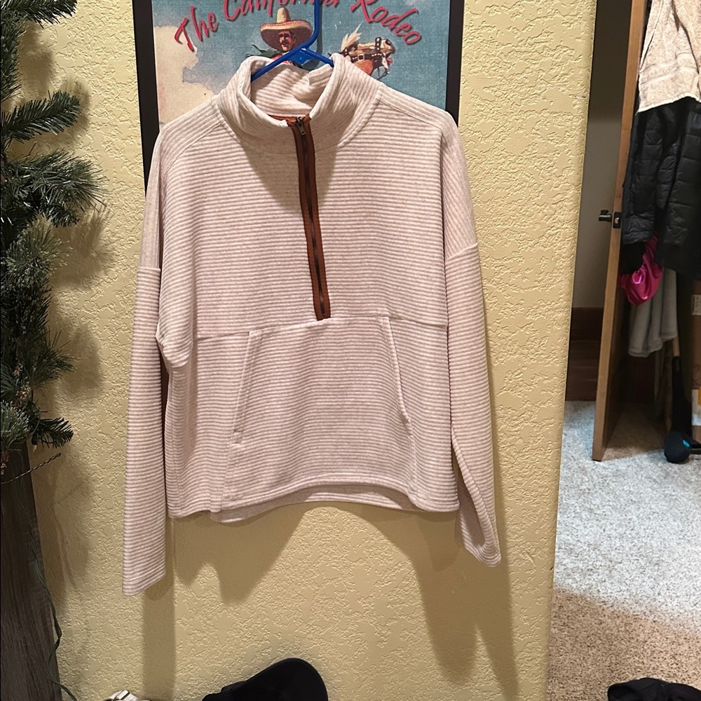 Thread & Supply Cream and Brown Zip Pullover